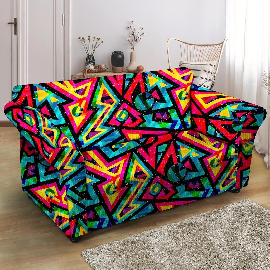 Psychedelic Geometric Print Loveseat Cover-grizzshop