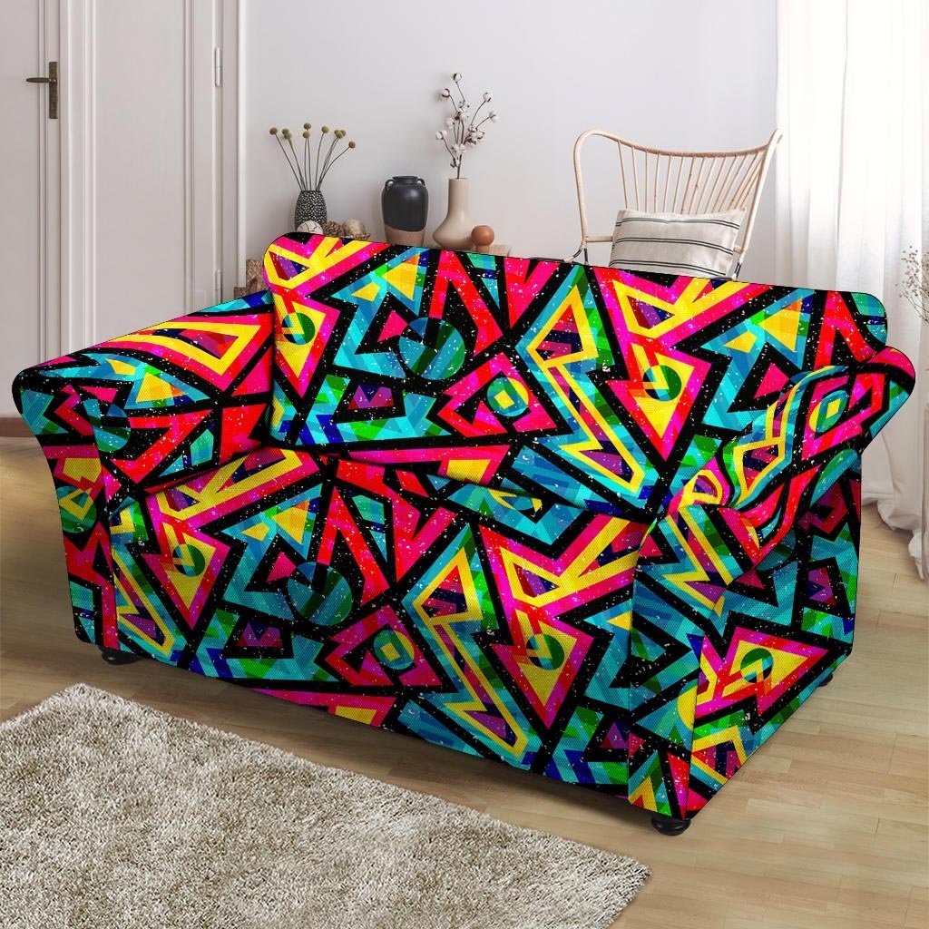 Psychedelic Geometric Print Loveseat Cover-grizzshop