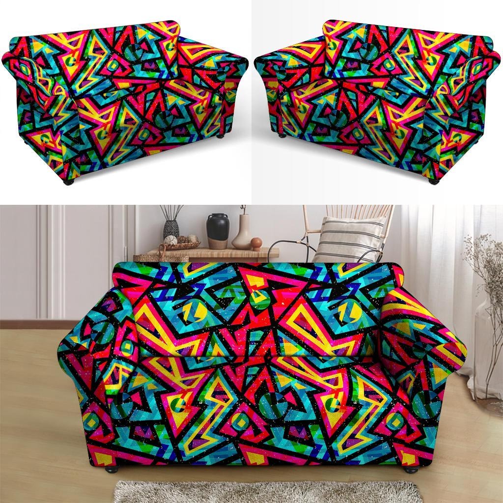 Psychedelic Geometric Print Loveseat Cover-grizzshop