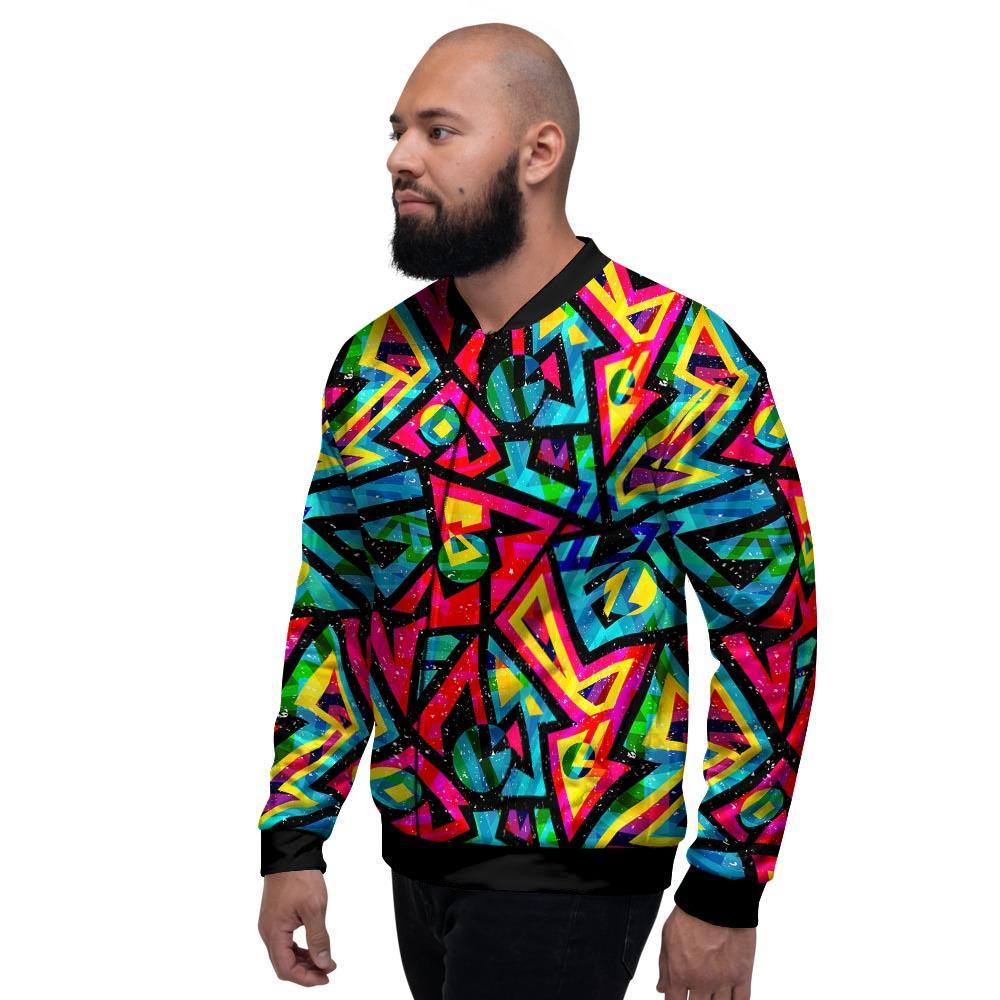 Psychedelic Geometric Print Men's Bomber Jacket-grizzshop