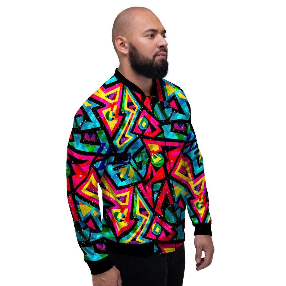 Psychedelic Geometric Print Men's Bomber Jacket-grizzshop