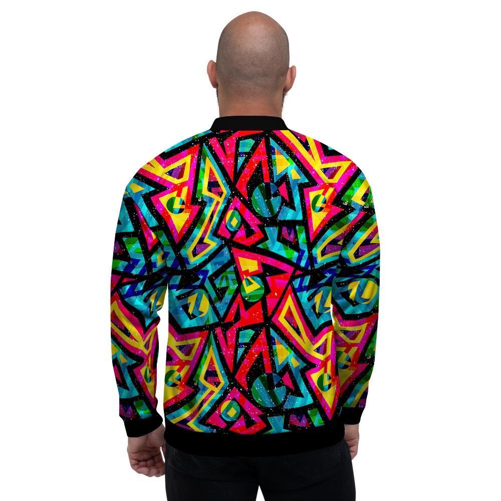 Psychedelic Geometric Print Men's Bomber Jacket-grizzshop