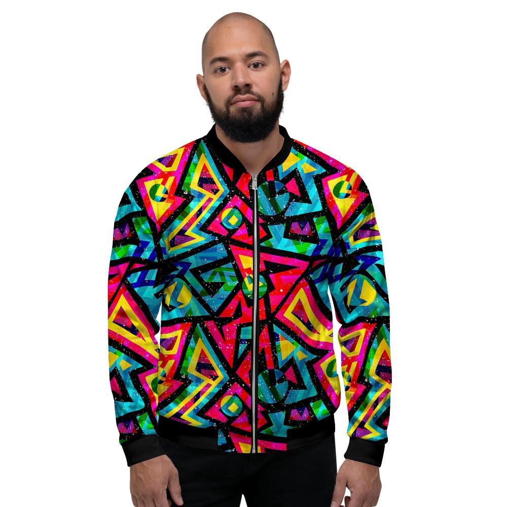 Psychedelic Geometric Print Men's Bomber Jacket-grizzshop