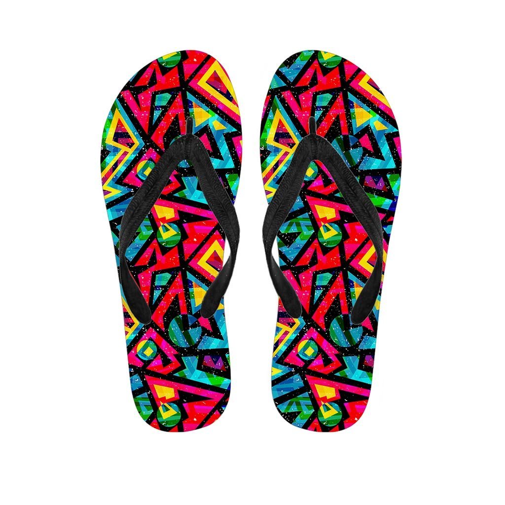 Psychedelic Geometric Print Men's Flip Flops-grizzshop