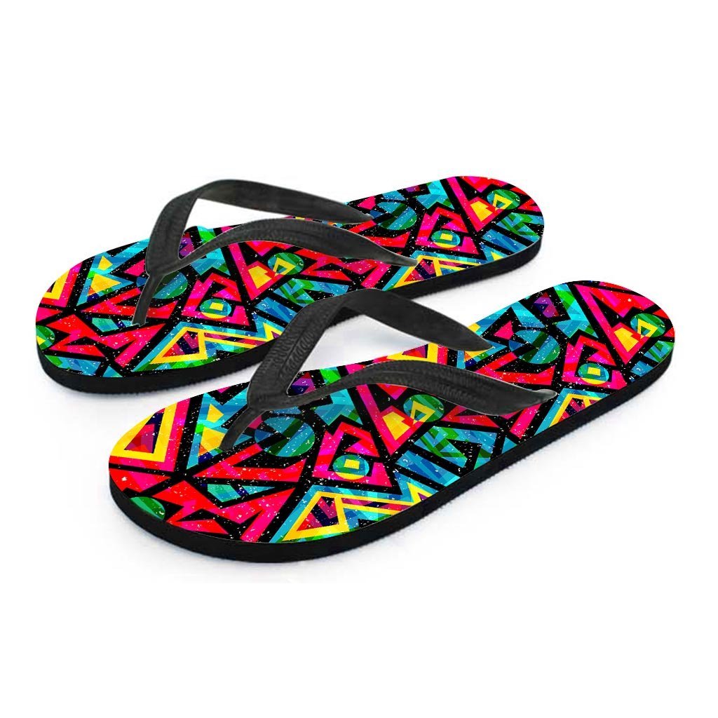 Psychedelic Geometric Print Men's Flip Flops-grizzshop