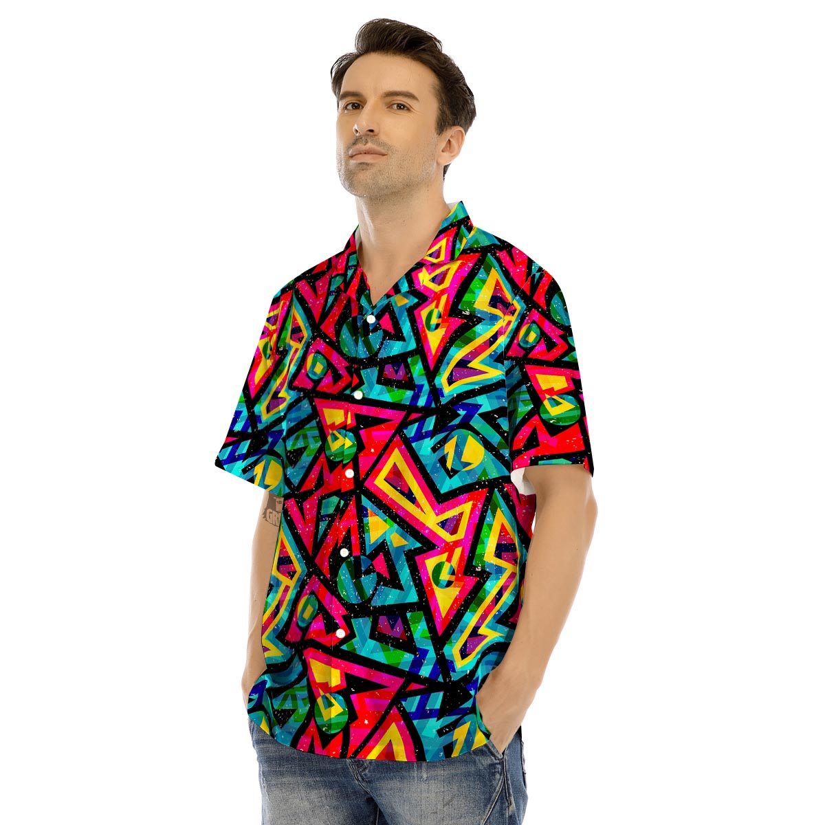 Psychedelic Geometric Print Men’s Hawaiian Shirt-grizzshop