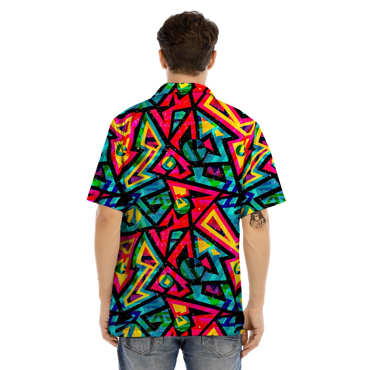 Psychedelic Geometric Print Men’s Hawaiian Shirt-grizzshop