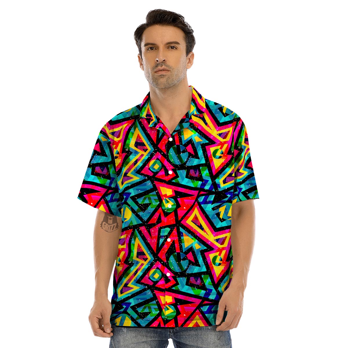 Psychedelic Geometric Print Men’s Hawaiian Shirt-grizzshop