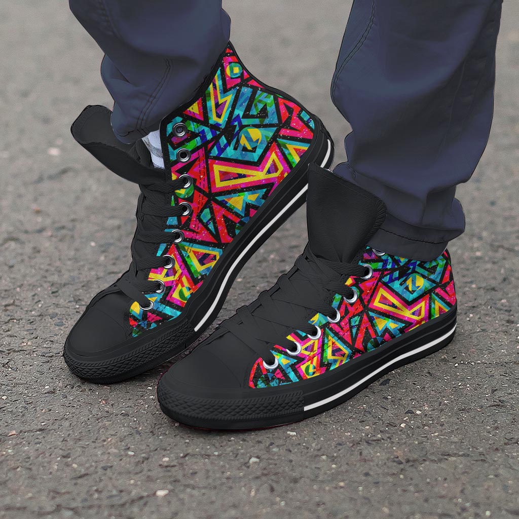Psychedelic Geometric Print Men's High Top Shoes-grizzshop