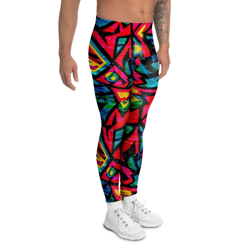 Psychedelic Geometric Print Men's Leggings-grizzshop