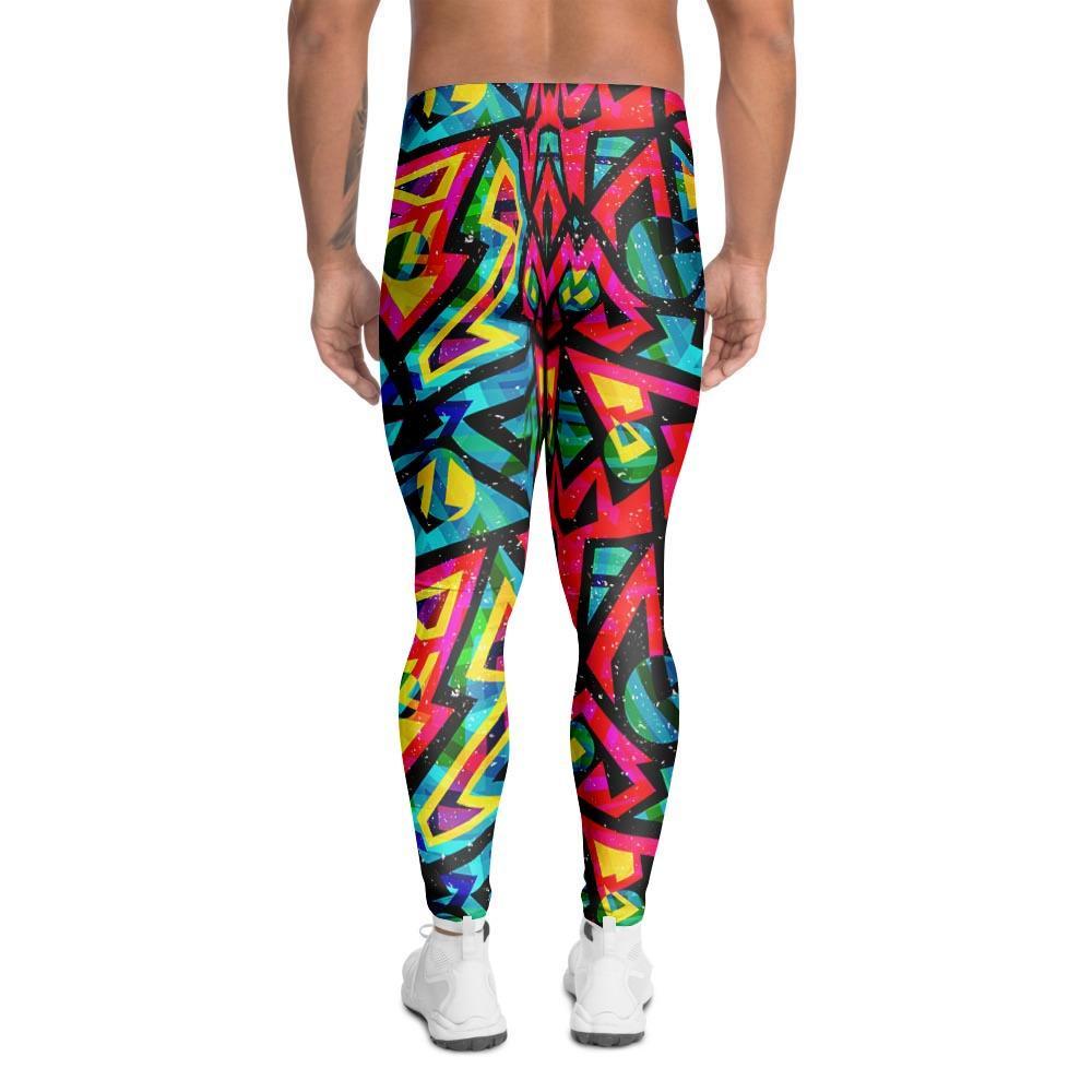 Psychedelic Geometric Print Men's Leggings-grizzshop