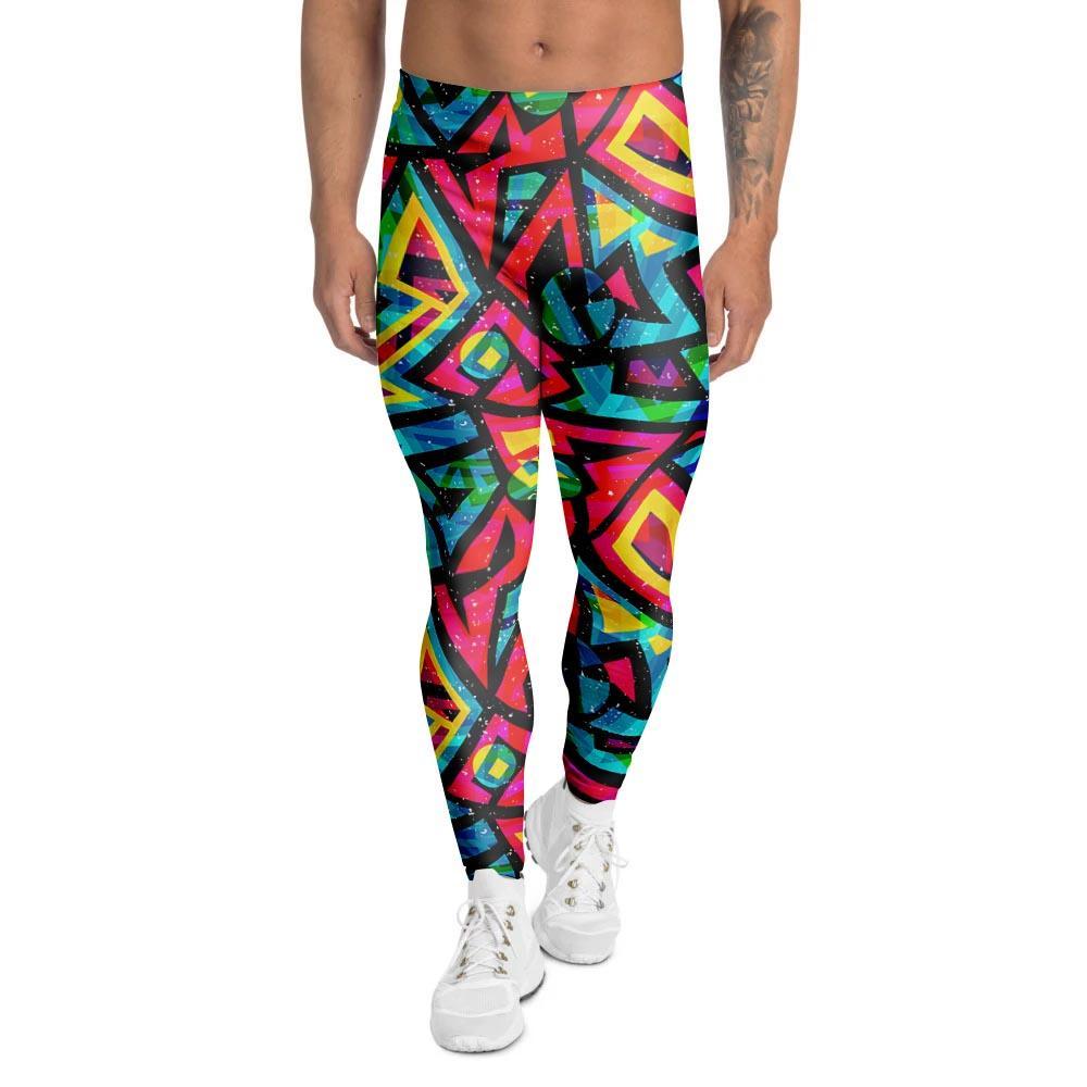 Psychedelic Geometric Print Men's Leggings-grizzshop