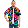 Psychedelic Geometric Print Men's Short Sleeve Shirt-grizzshop