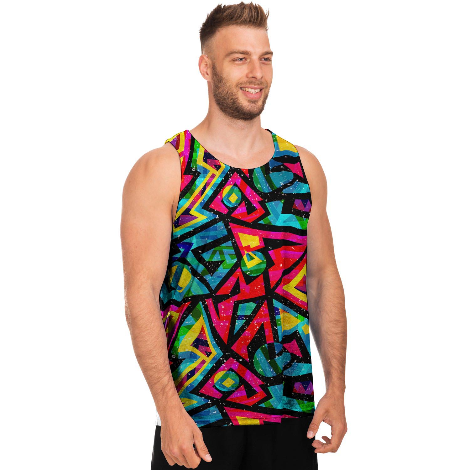 Psychedelic Geometric Print Men's Tank Tops-grizzshop