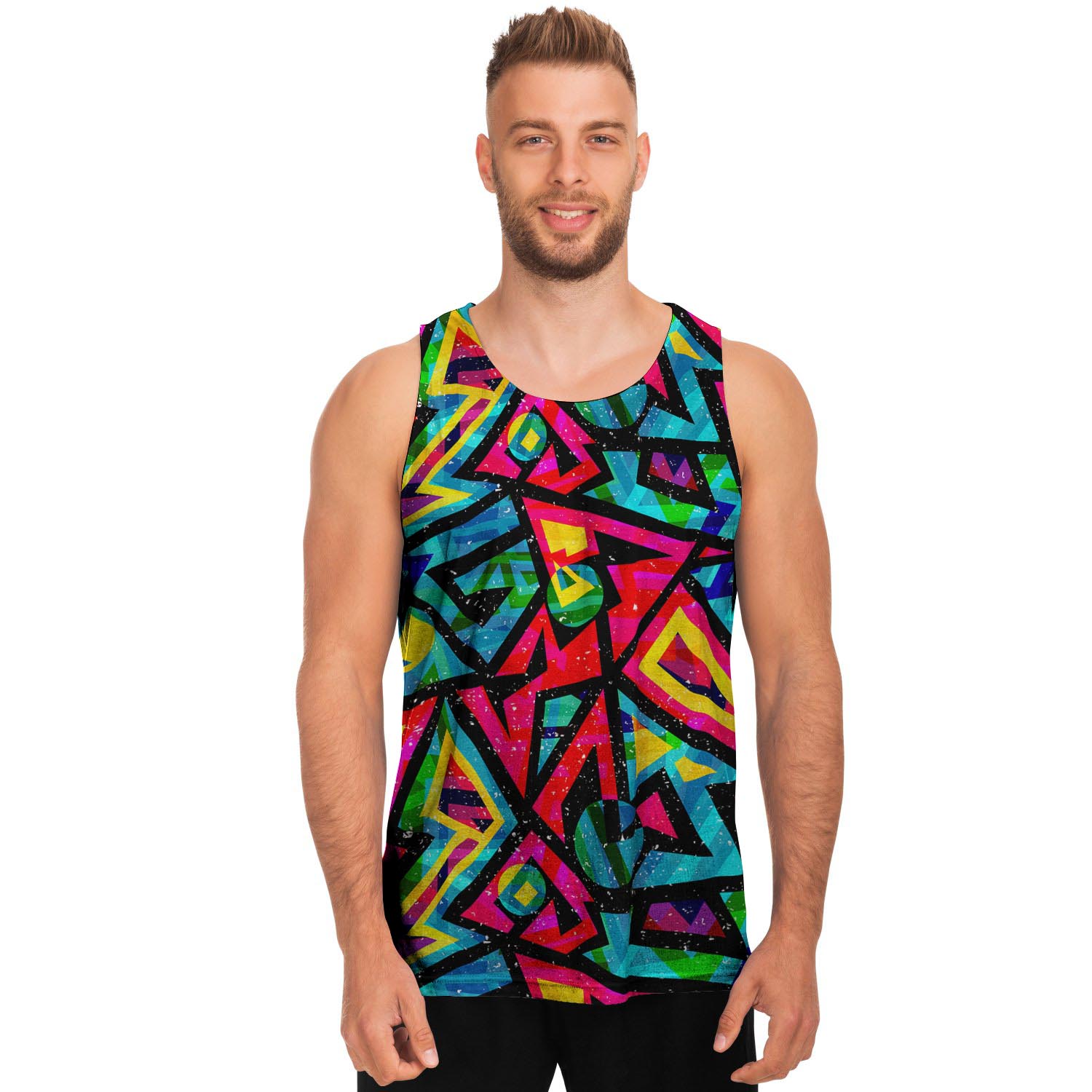 Psychedelic Geometric Print Men's Tank Tops-grizzshop