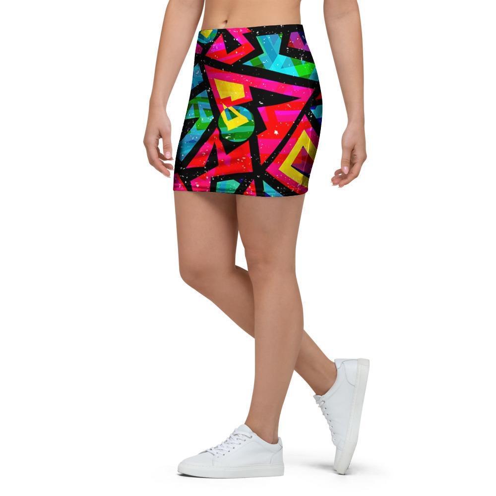 Psychedelic Geometric Print Mini Skirt-grizzshop