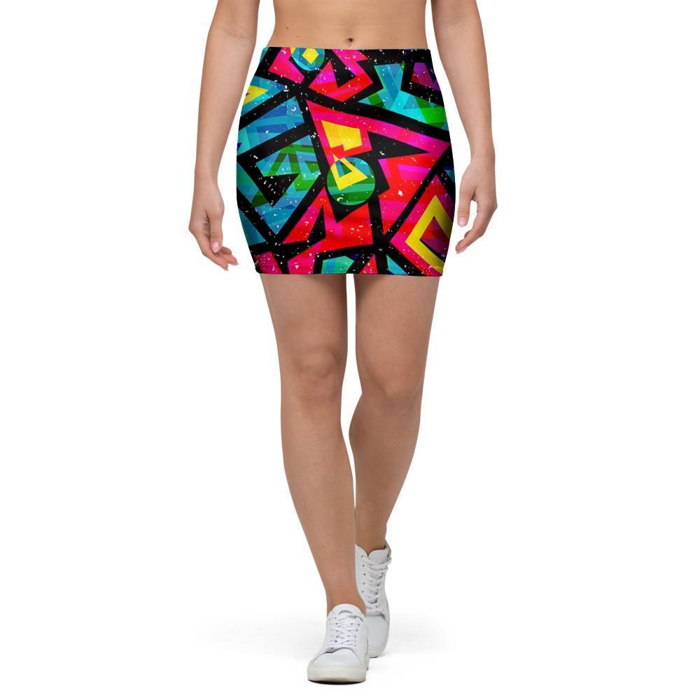 Psychedelic Geometric Print Mini Skirt-grizzshop