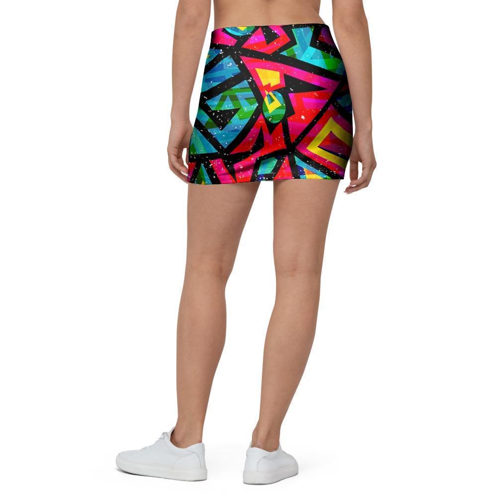 Psychedelic Geometric Print Mini Skirt-grizzshop