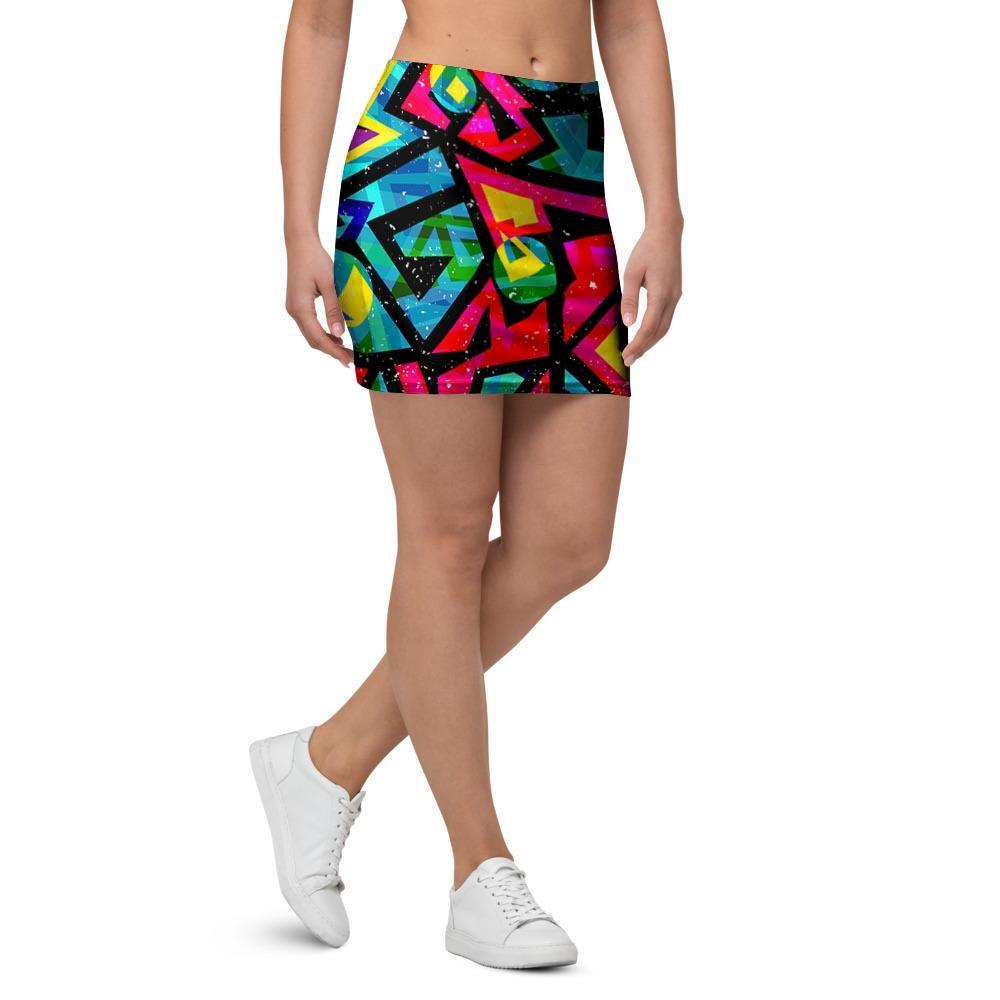Psychedelic Geometric Print Mini Skirt-grizzshop
