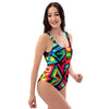 Psychedelic Geometric Print One Piece Swimsuite-grizzshop