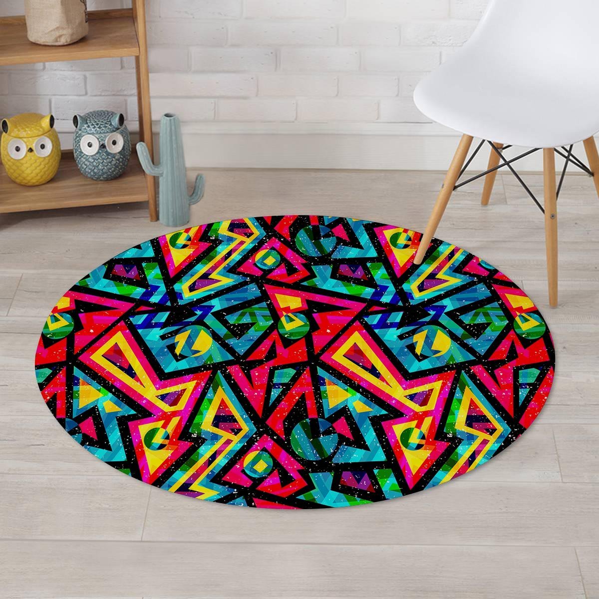 Psychedelic Geometric Print Round Rug-grizzshop