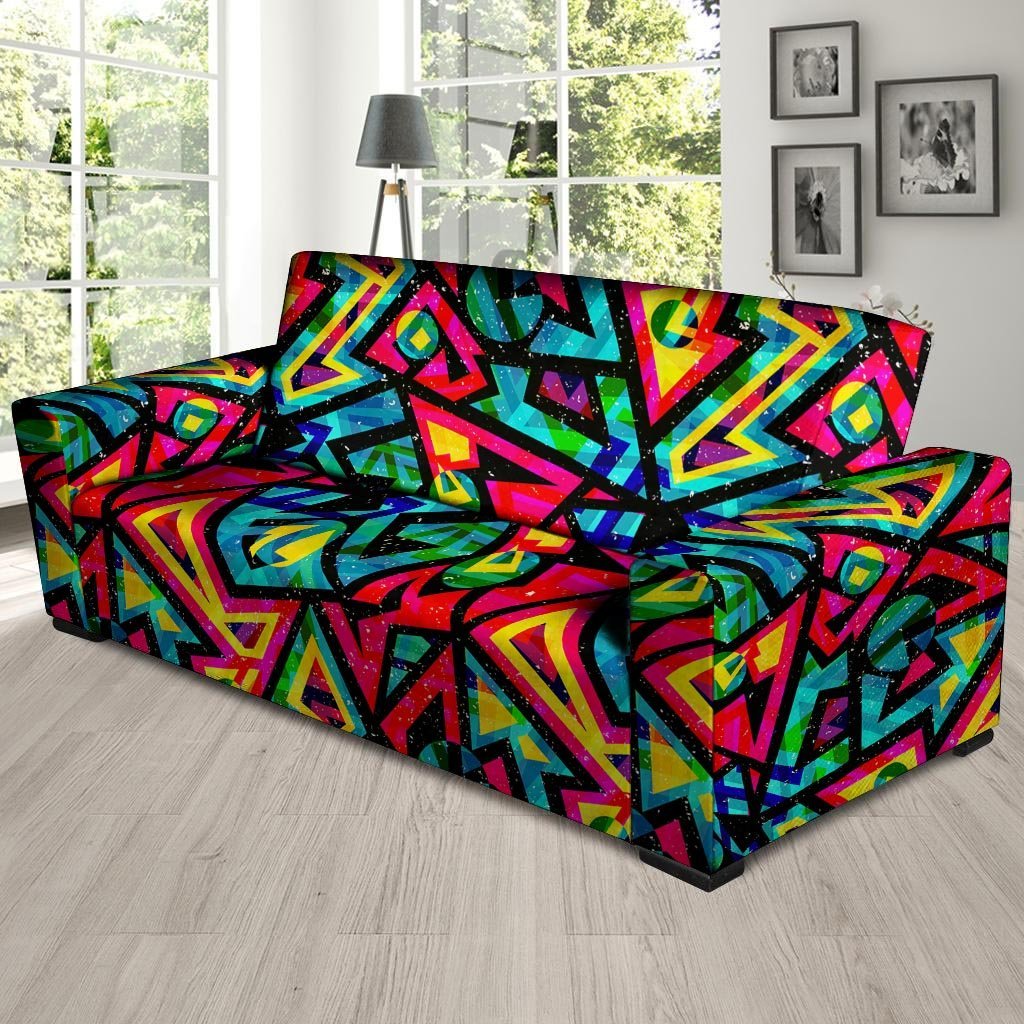 Psychedelic Geometric Print Sofa Cover-grizzshop