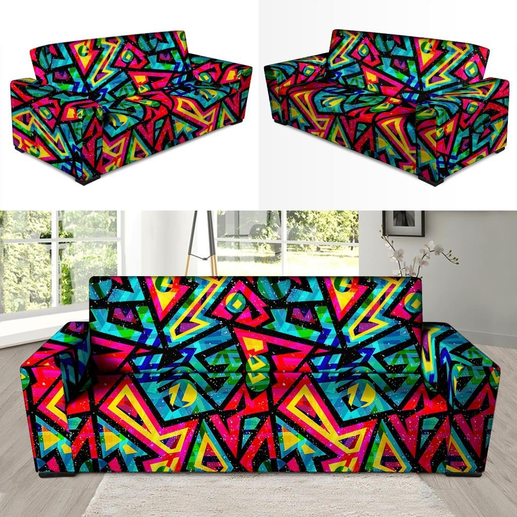 Psychedelic Geometric Print Sofa Cover-grizzshop