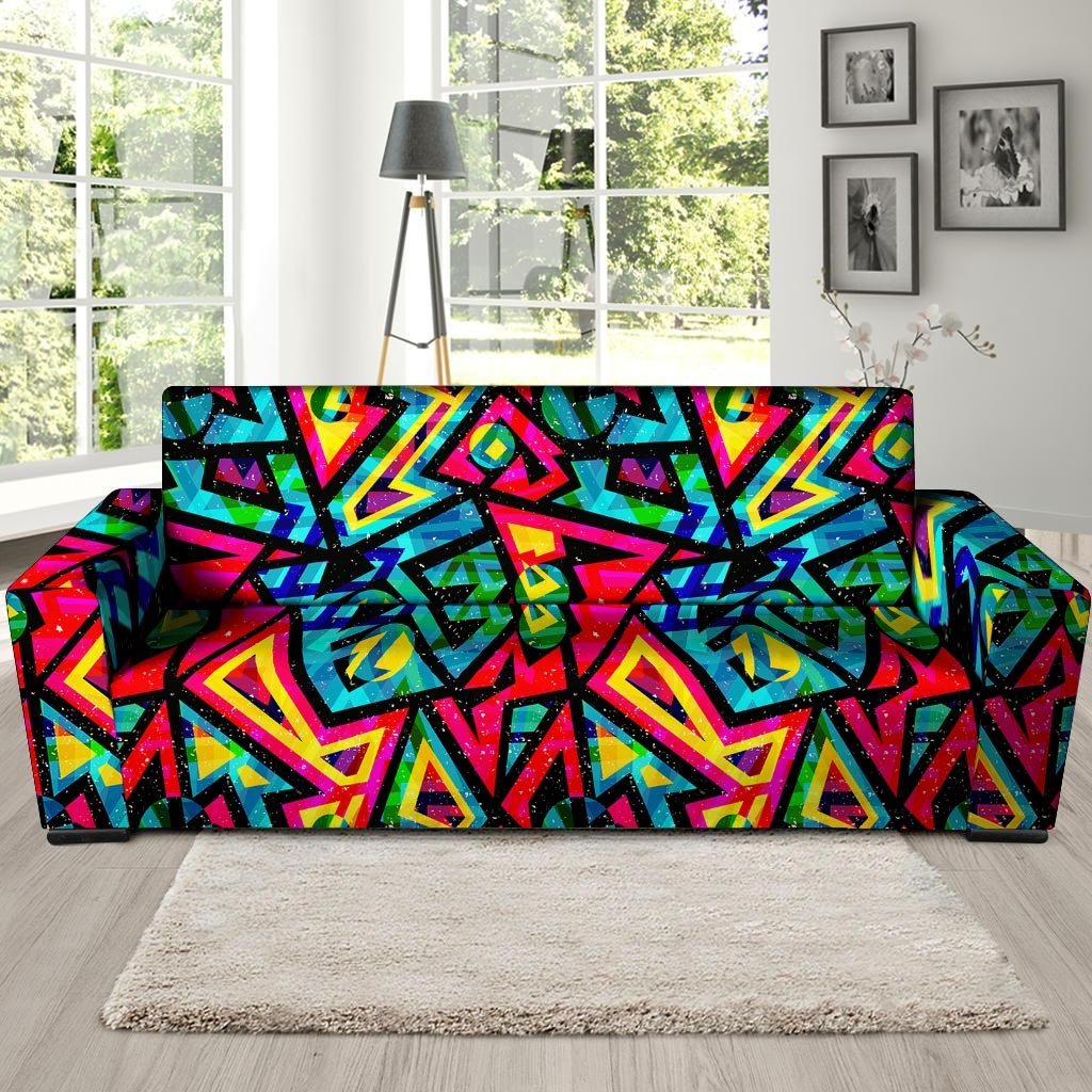 Psychedelic Geometric Print Sofa Cover-grizzshop