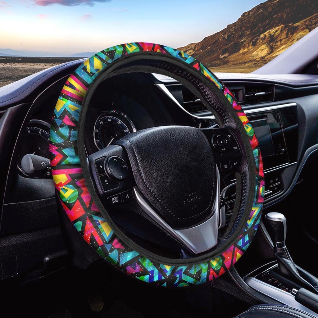 Psychedelic Geometric Print Steering Wheel Cover-grizzshop