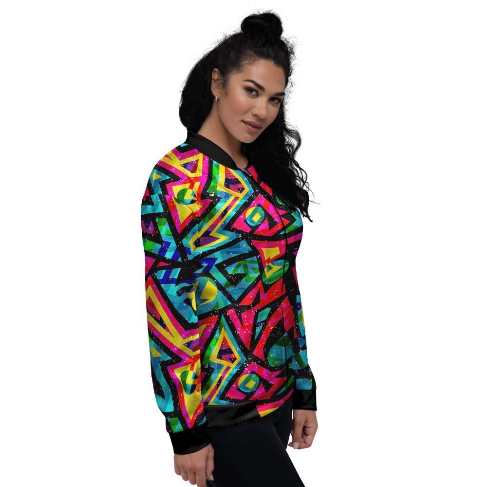 Psychedelic Geometric Print Women's Bomber Jacket-grizzshop
