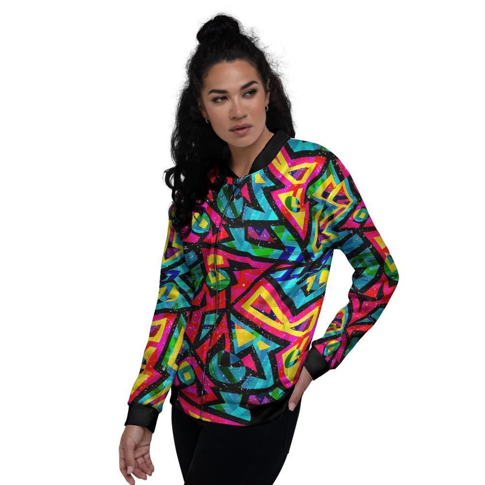 Psychedelic Geometric Print Women's Bomber Jacket-grizzshop