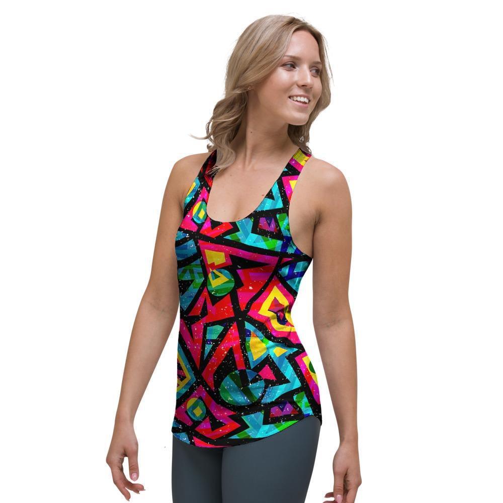 Psychedelic Geometric Print Women's Racerback Tank Top-grizzshop
