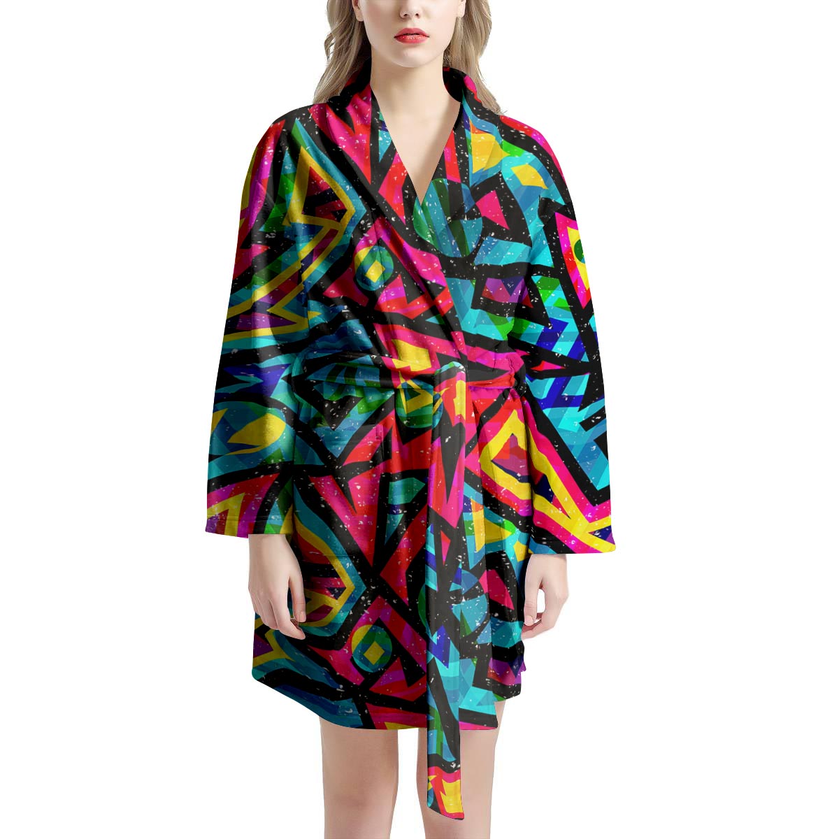 Psychedelic Geometric Print Women's Robe-grizzshop