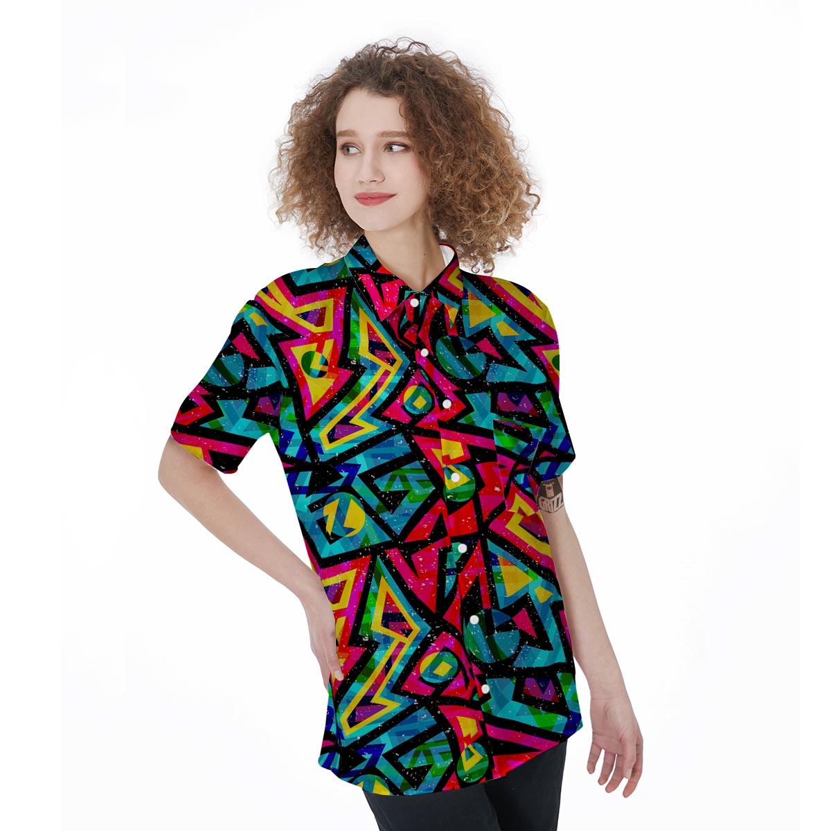 Psychedelic Geometric Print Women's Short Sleeve Shirts-grizzshop