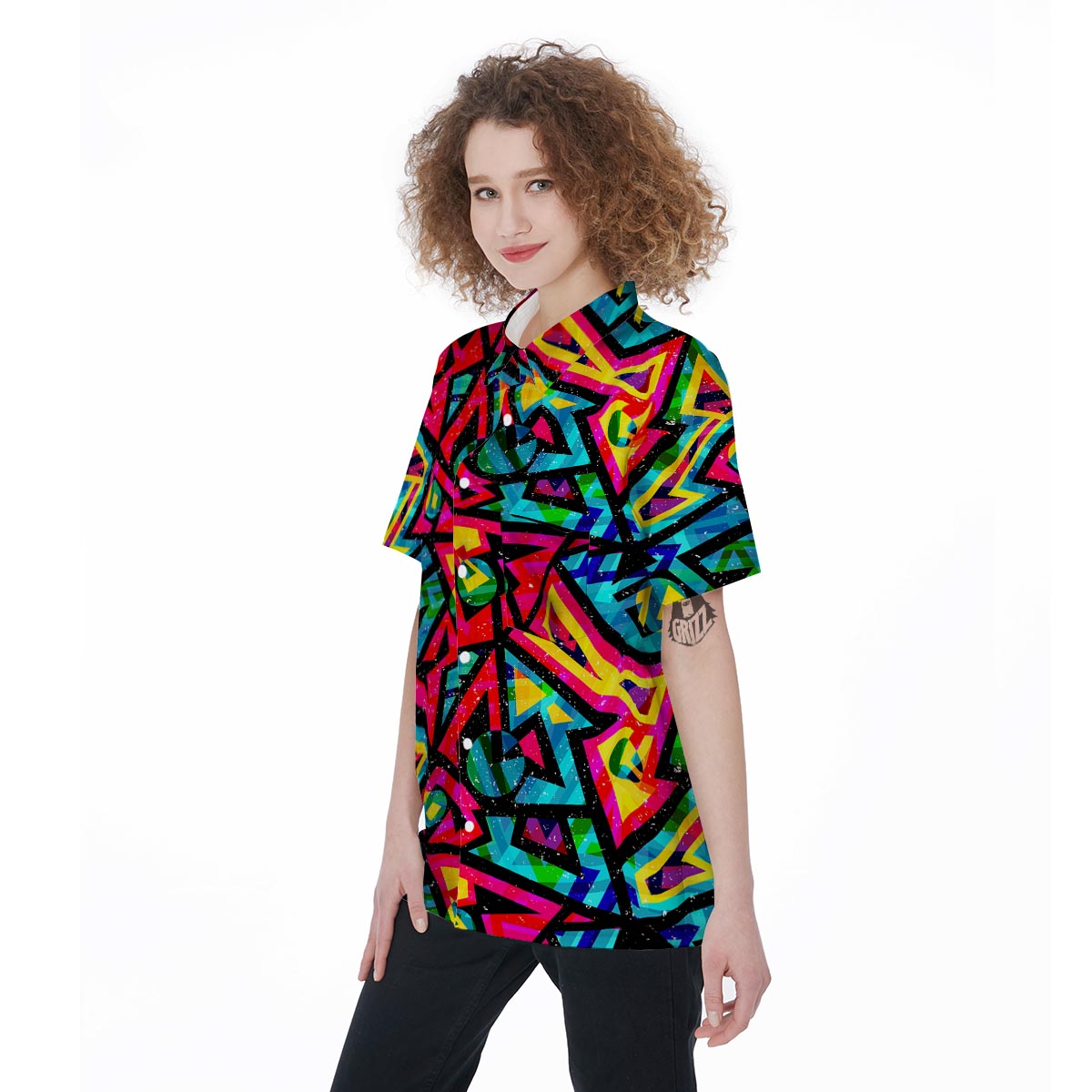 Psychedelic Geometric Print Women's Short Sleeve Shirts-grizzshop