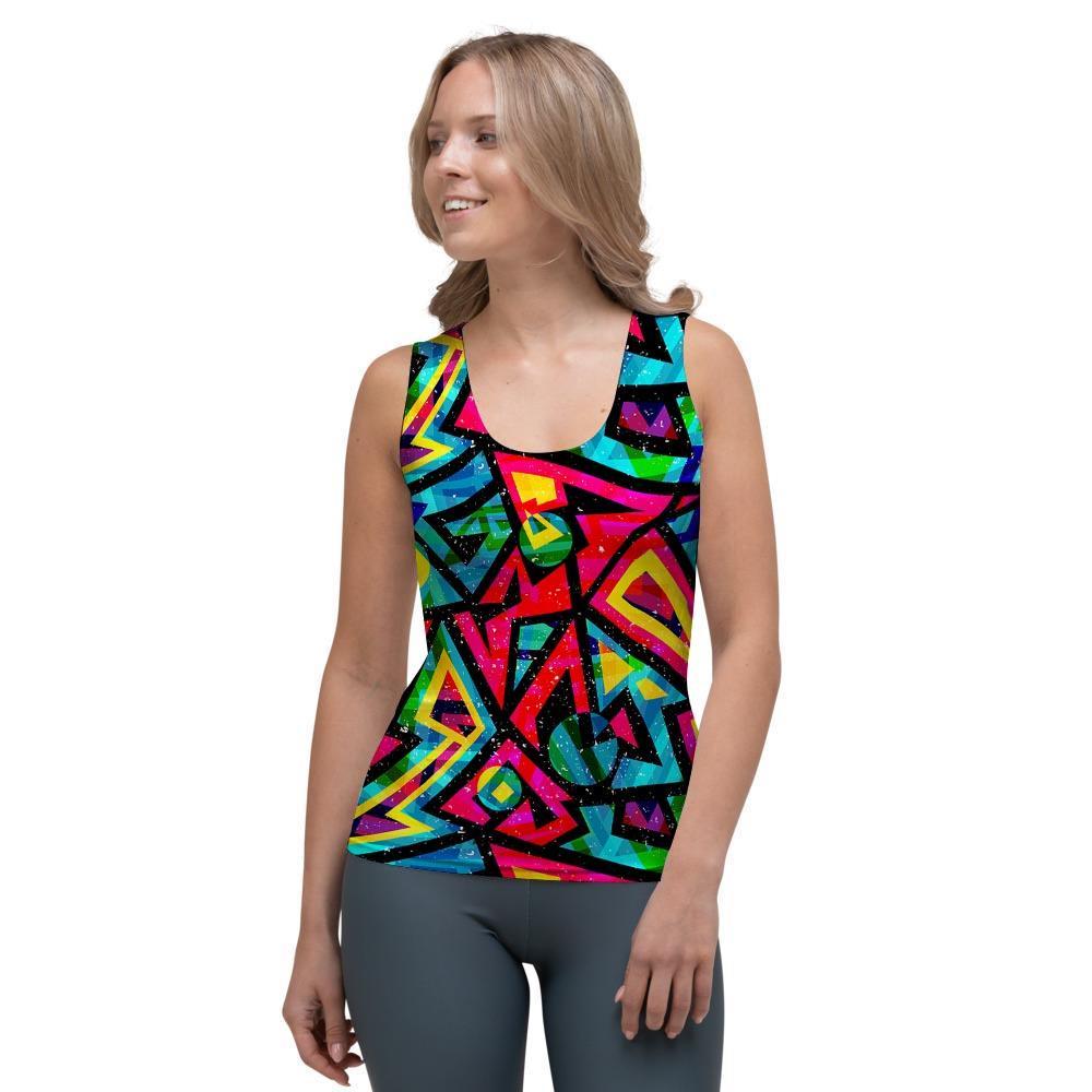 Psychedelic Geometric Print Women's Tank Top-grizzshop