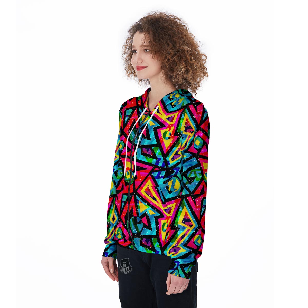 Psychedelic Geometric Print Women's Zip Up Hoodie-grizzshop