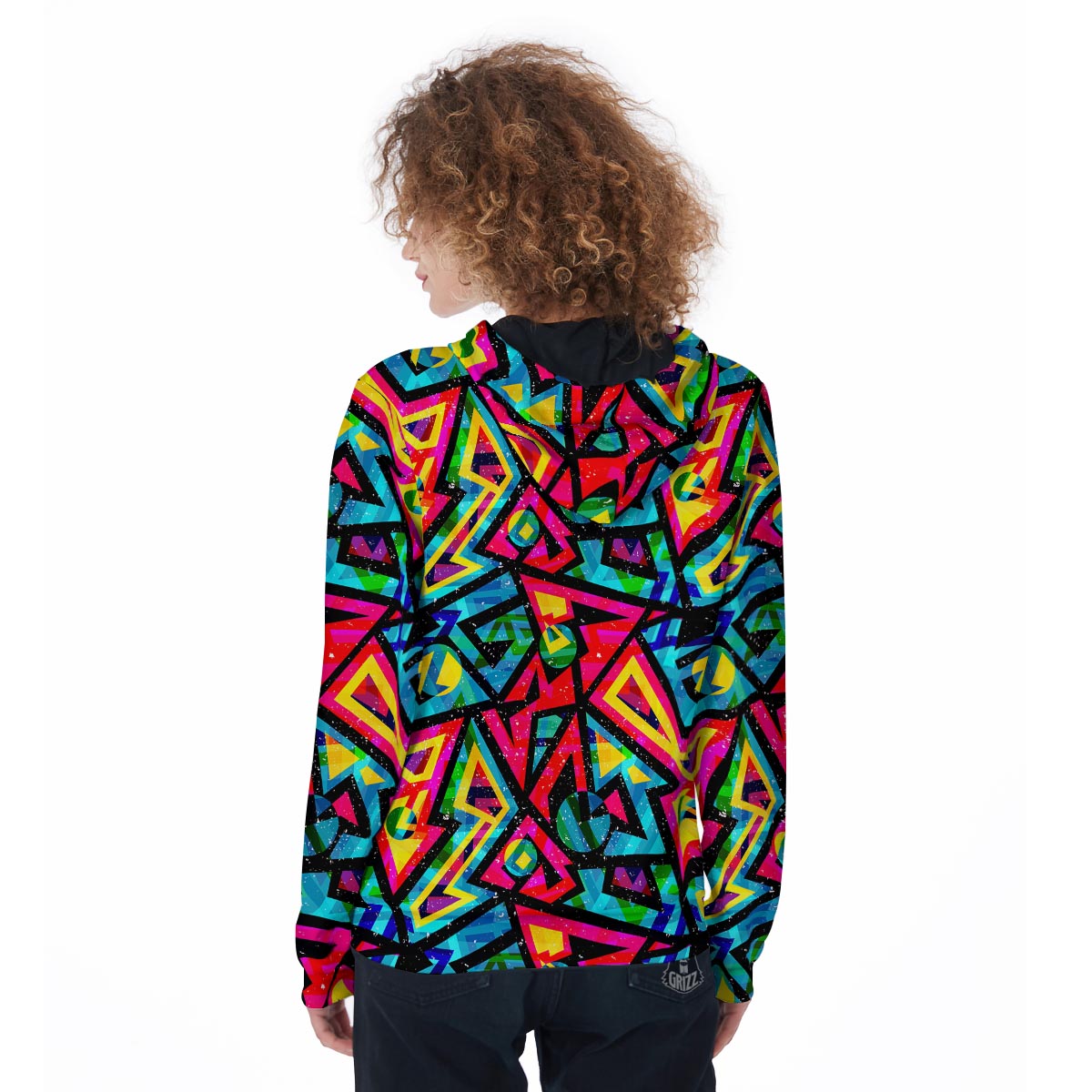 Psychedelic Geometric Print Women's Zip Up Hoodie-grizzshop