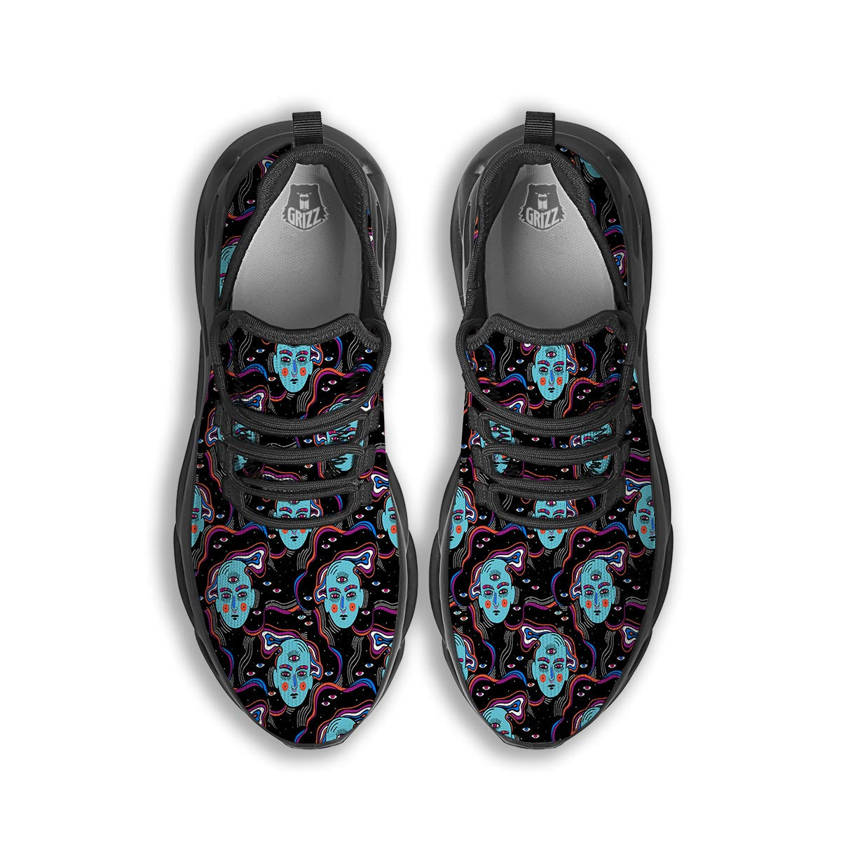 Psychedelic Hippie Retro Print Pattern Black Running Shoes-grizzshop