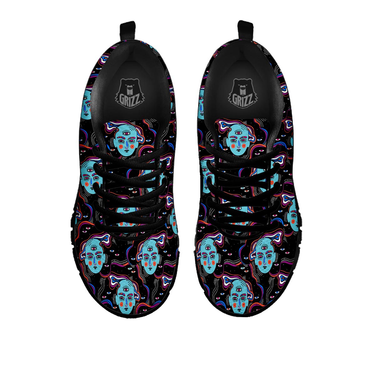 Psychedelic Hippie Retro Print Pattern Black Sneaker-grizzshop