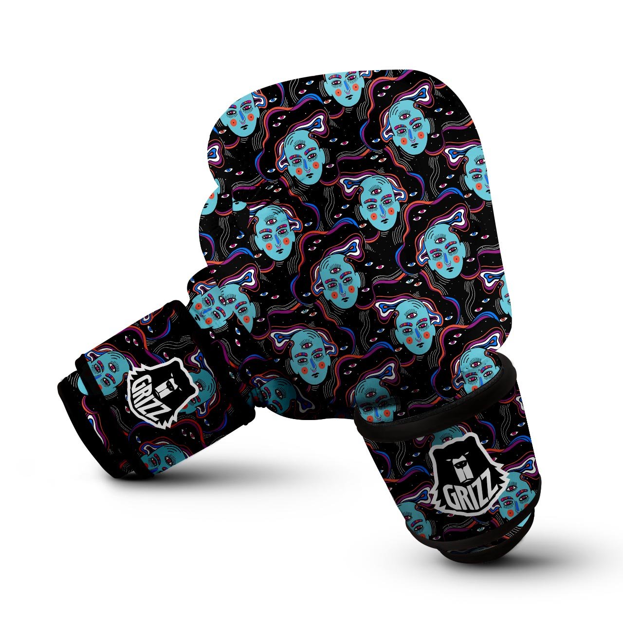 Psychedelic Hippie Retro Print Pattern Boxing Gloves-grizzshop