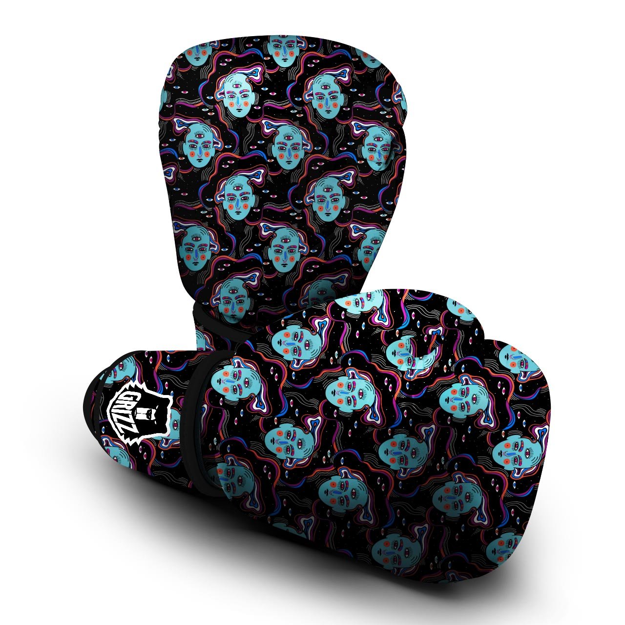 Psychedelic Hippie Retro Print Pattern Boxing Gloves-grizzshop