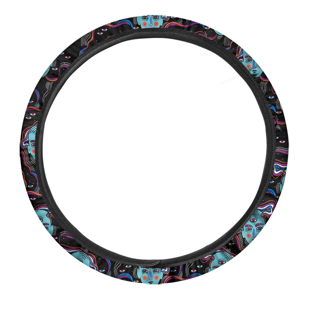 Psychedelic Hippie Retro Print Pattern Car Steering Wheel Cover-grizzshop