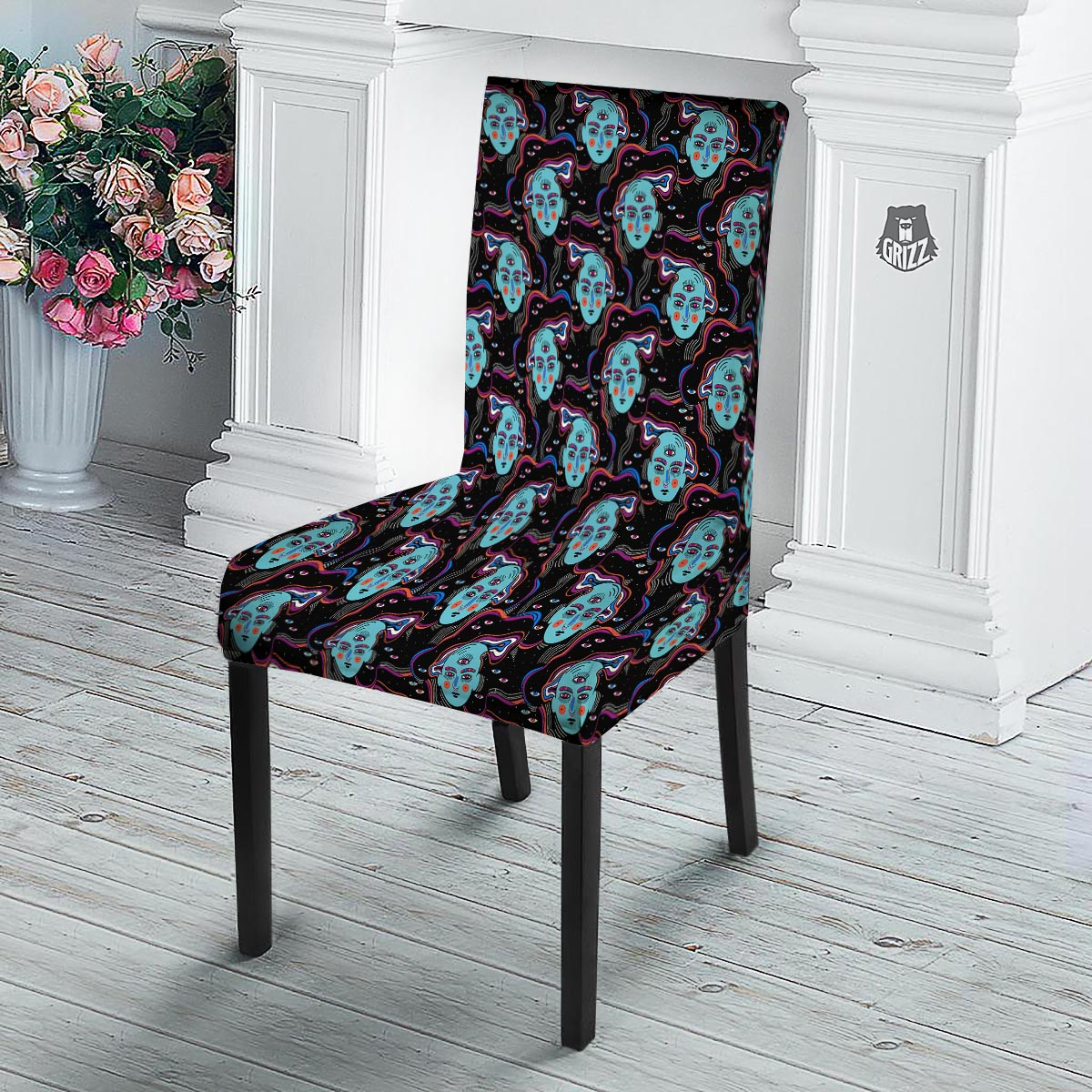 Psychedelic Hippie Retro Print Pattern Dining Chair Slipcover-grizzshop