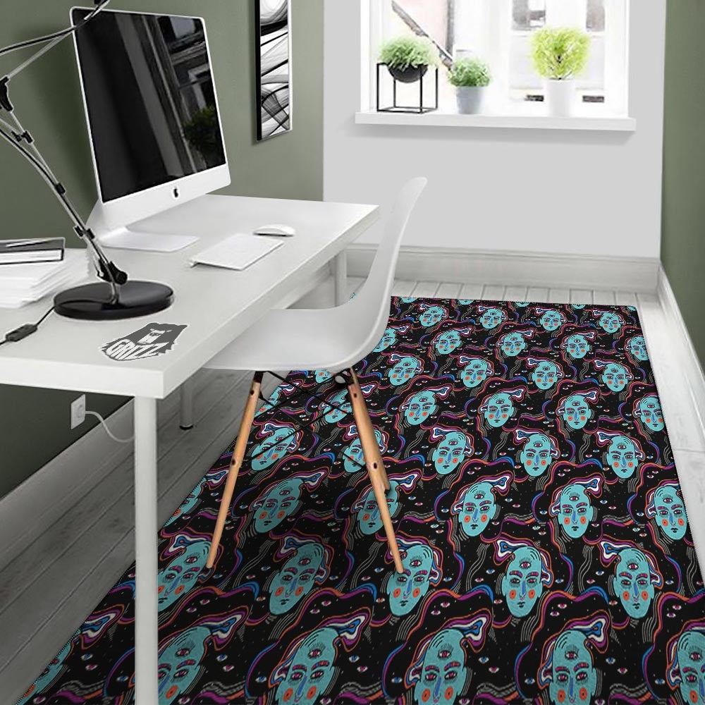 Psychedelic Hippie Retro Print Pattern Floor Mat-grizzshop