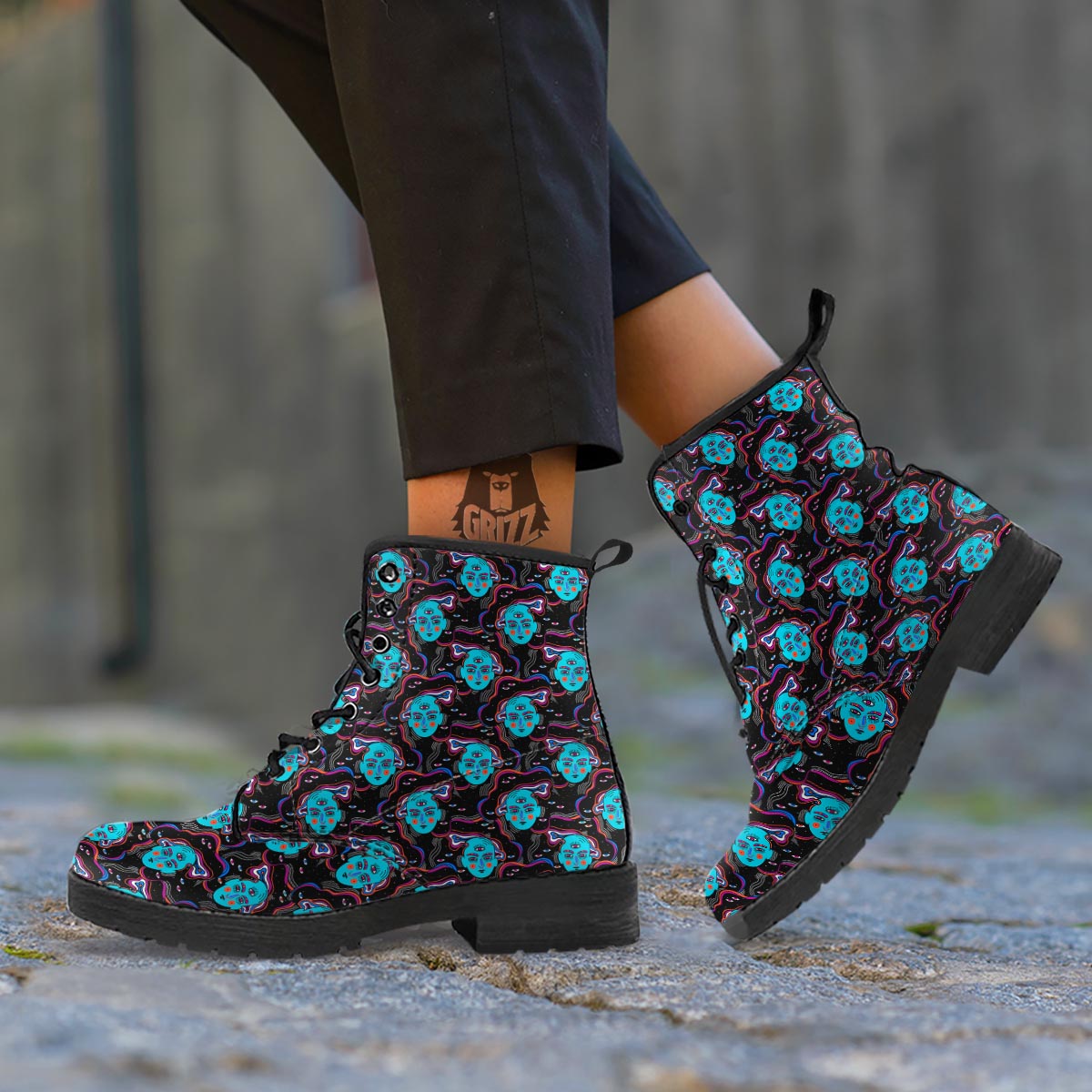 Psychedelic Hippie Retro Print Pattern Leather Boots-grizzshop