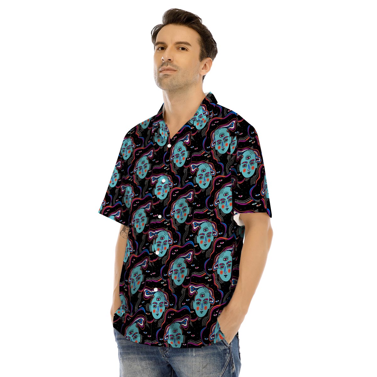 Psychedelic Hippie Retro Print Pattern Men's Hawaiian Shirt-grizzshop