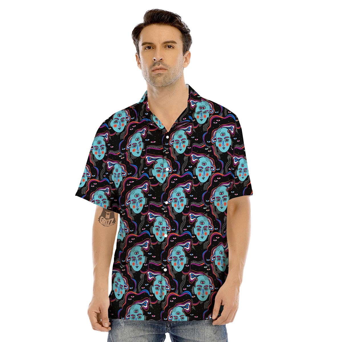 Psychedelic Hippie Retro Print Pattern Men's Hawaiian Shirt-grizzshop