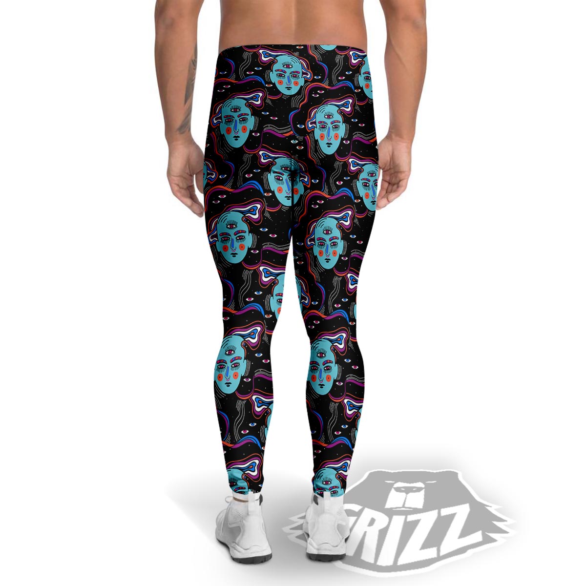 Psychedelic Hippie Retro Print Pattern Men's Leggings-grizzshop