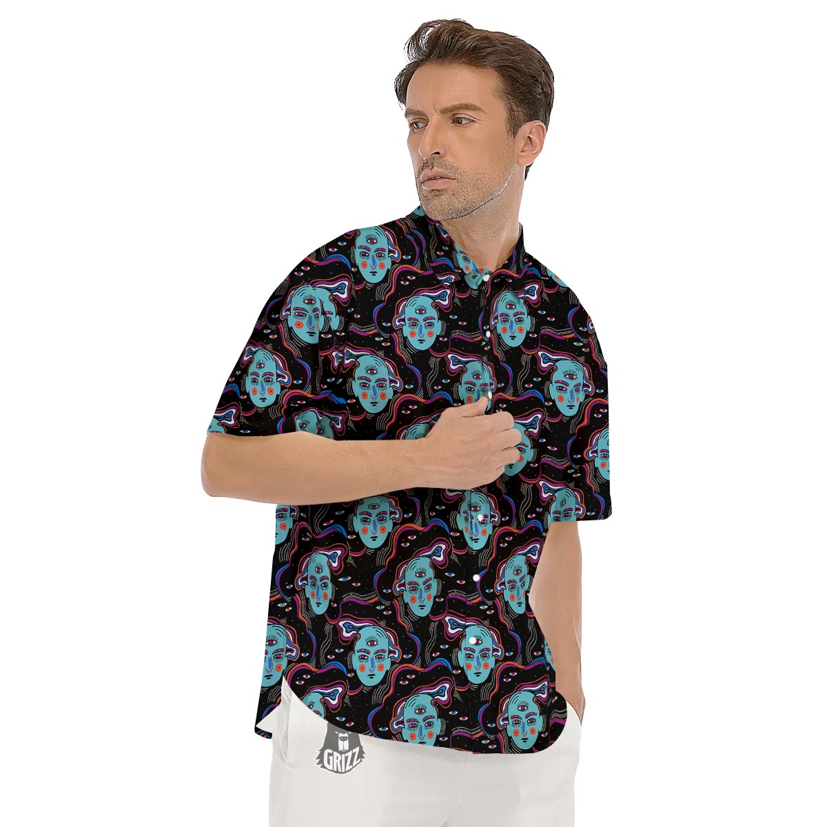 Psychedelic Hippie Retro Print Pattern Men's Short Sleeve Shirts-grizzshop